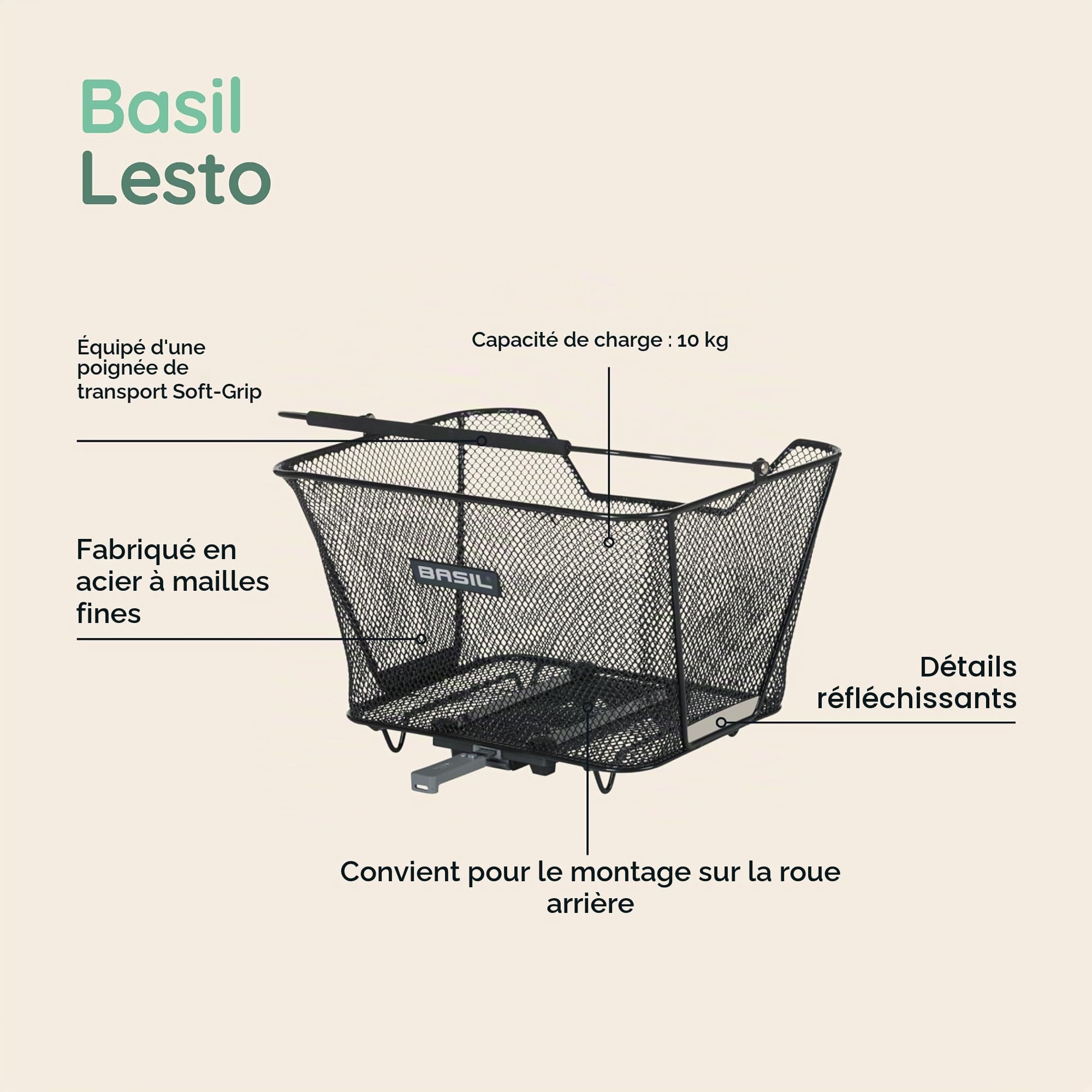 Basil Lesto MIK Panier Vélo Arrière Noir Verrouillable Courses