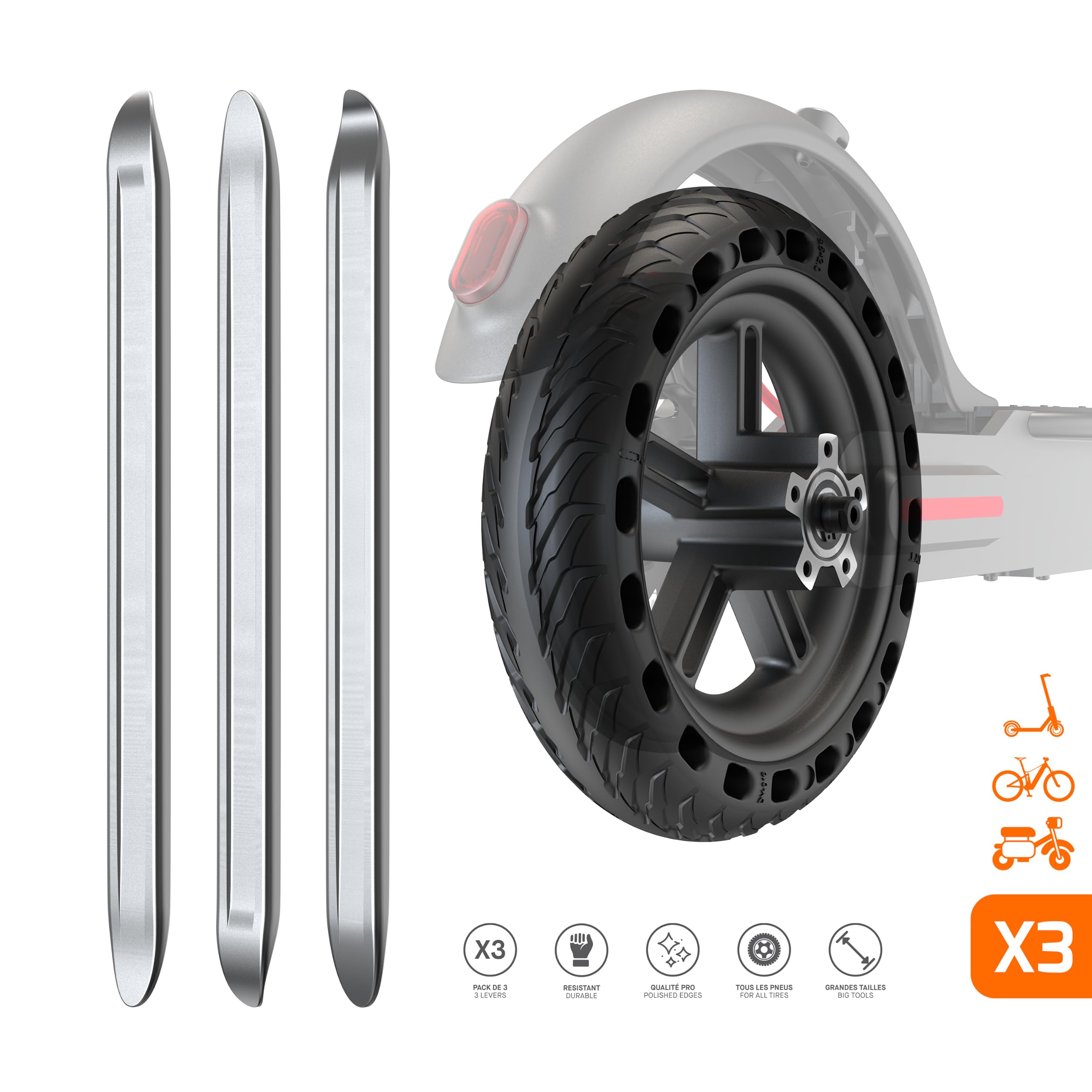 CASR Démonte-Pneu Métal Gris Lot de 3 Levier XL