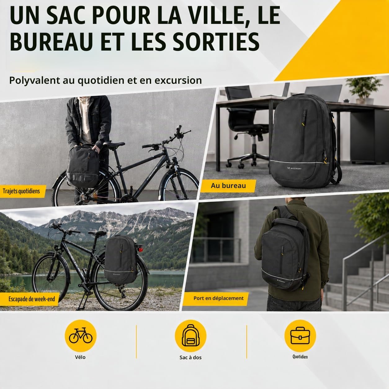 Wozinsky Sacoche Porte-Bagages 2 en 1 Étanche 30 L Noire