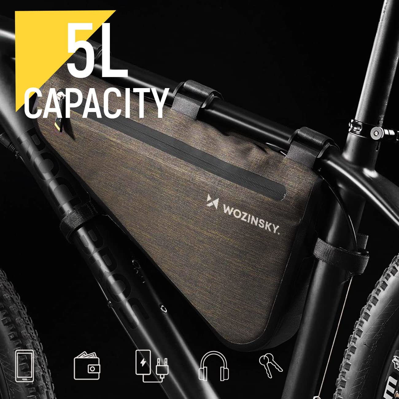 Wozinsky Sacoche Cadre sac triangulaire 8 L étanche smartphone