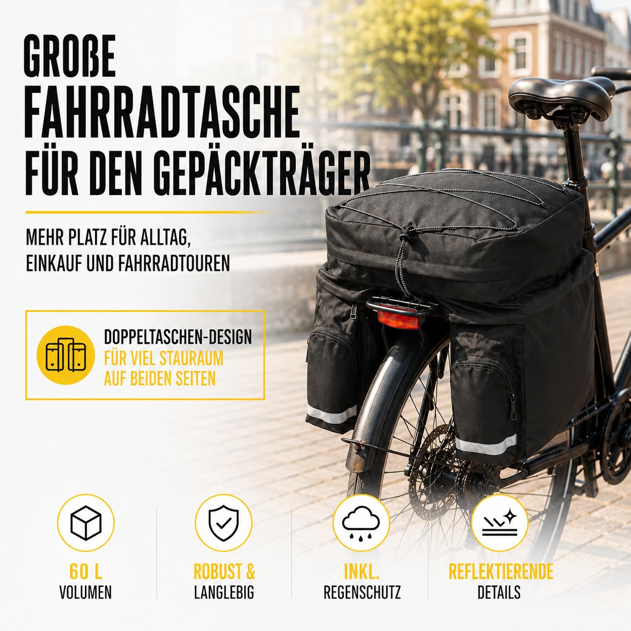 Wozinsky sacoche vélo porte-bagages 60L noir étanche