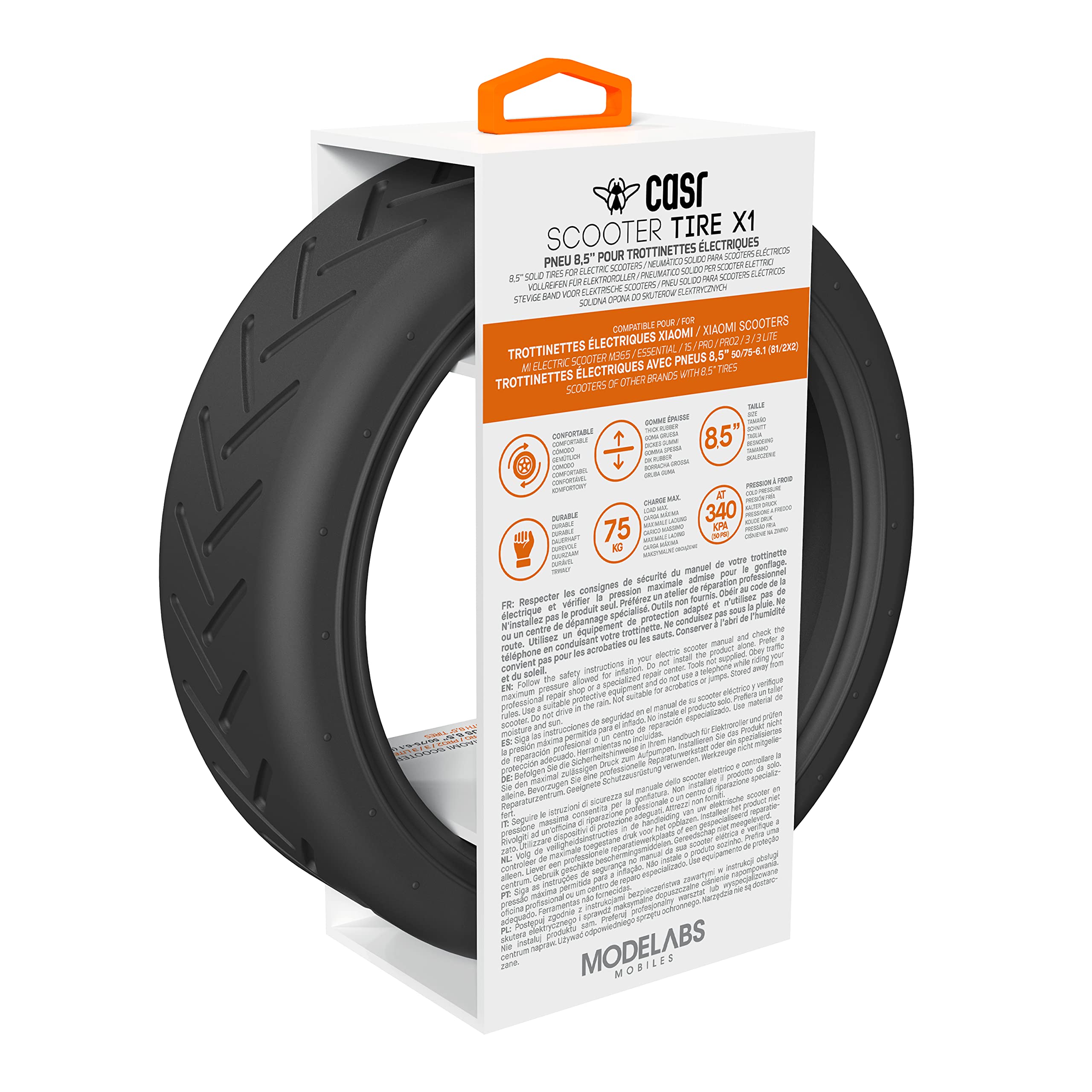 CASR Miscoot Roue Pneu 8,5 Pouces Noir Gomme Épaisse