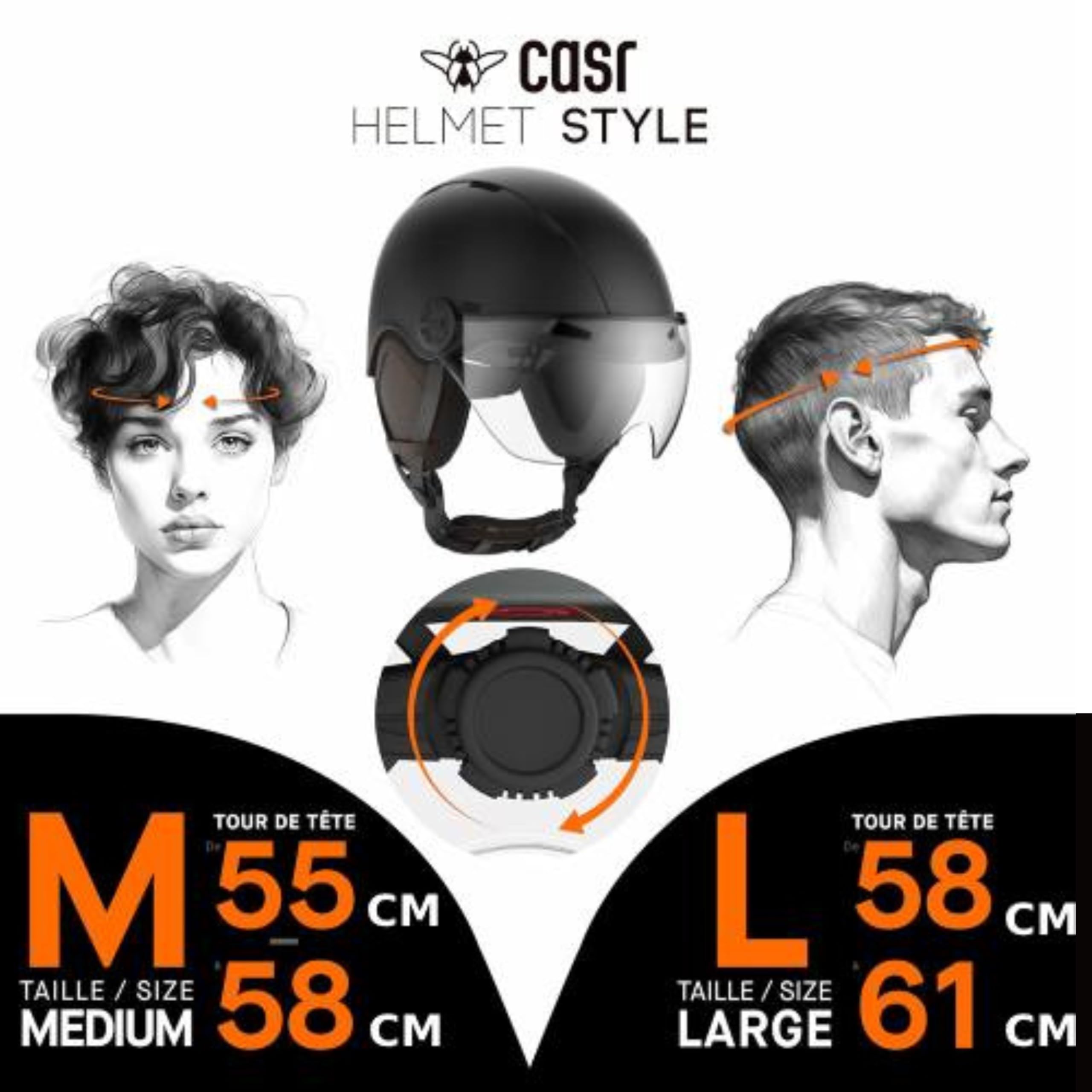 CASR Style Casque Vélo Urbain Noir Visière M 55-58 cm