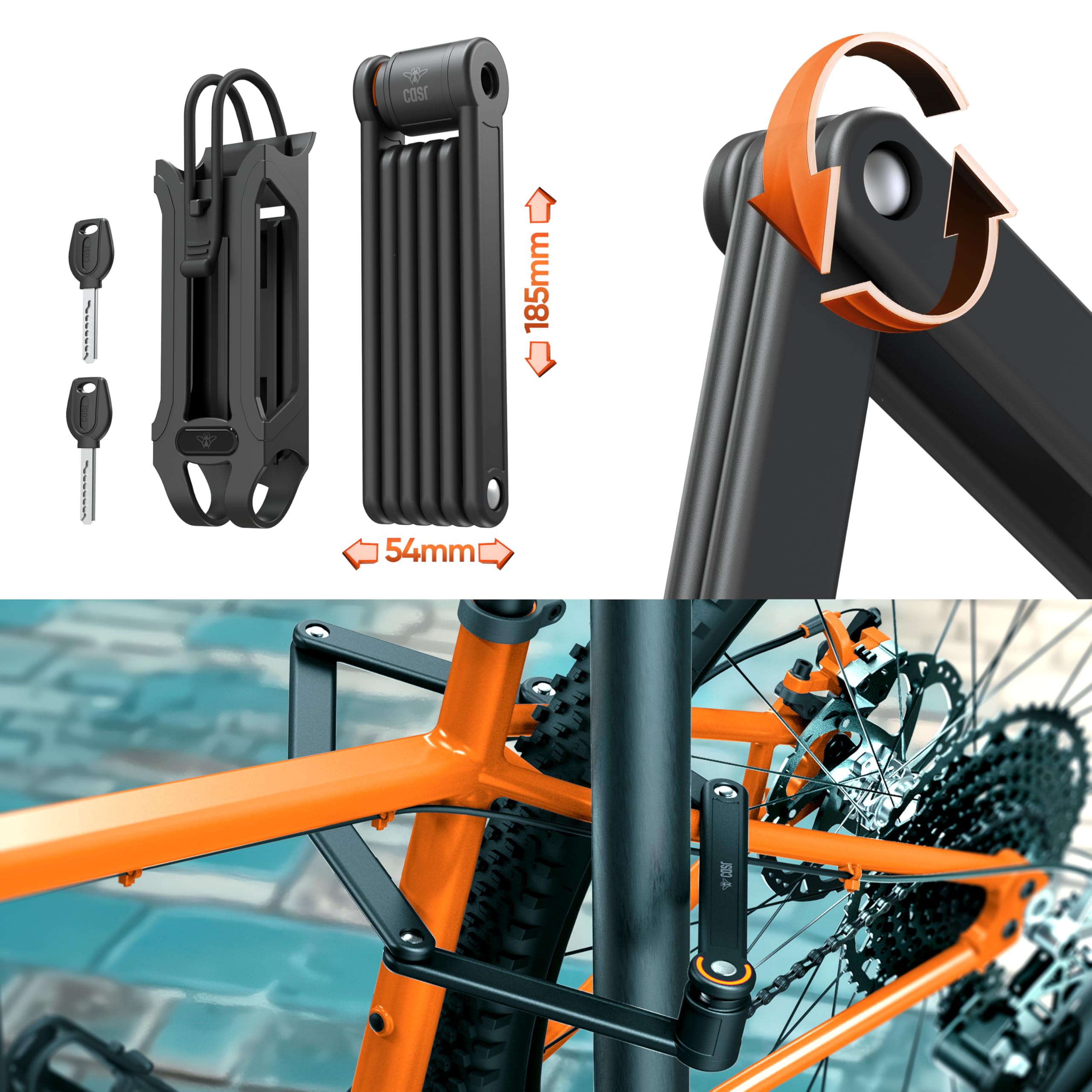 CASR Antivol Vélo Pliable cadenas 80 cm acier trempé