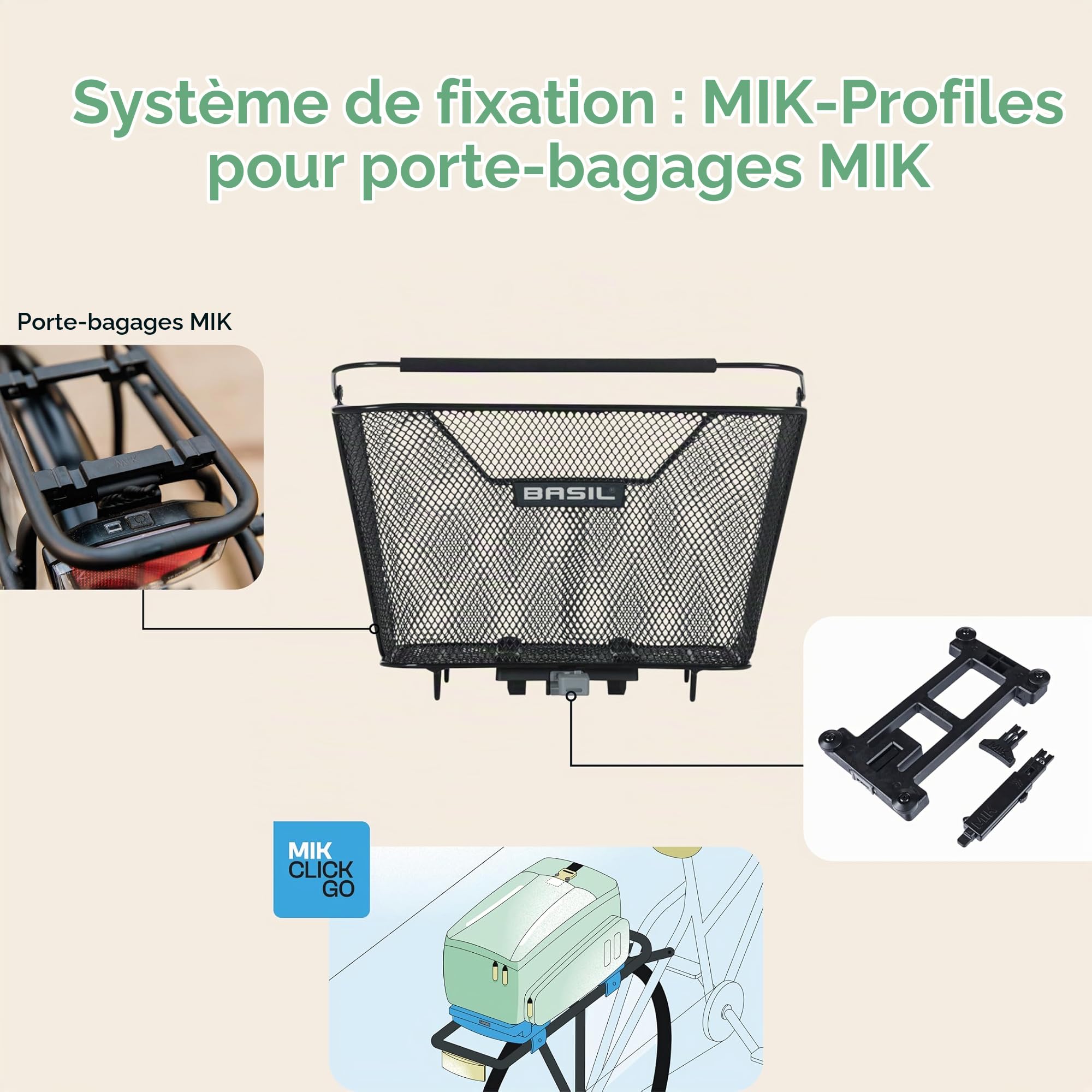 Basil Lesto MIK Panier Vélo Arrière Noir Verrouillable Courses