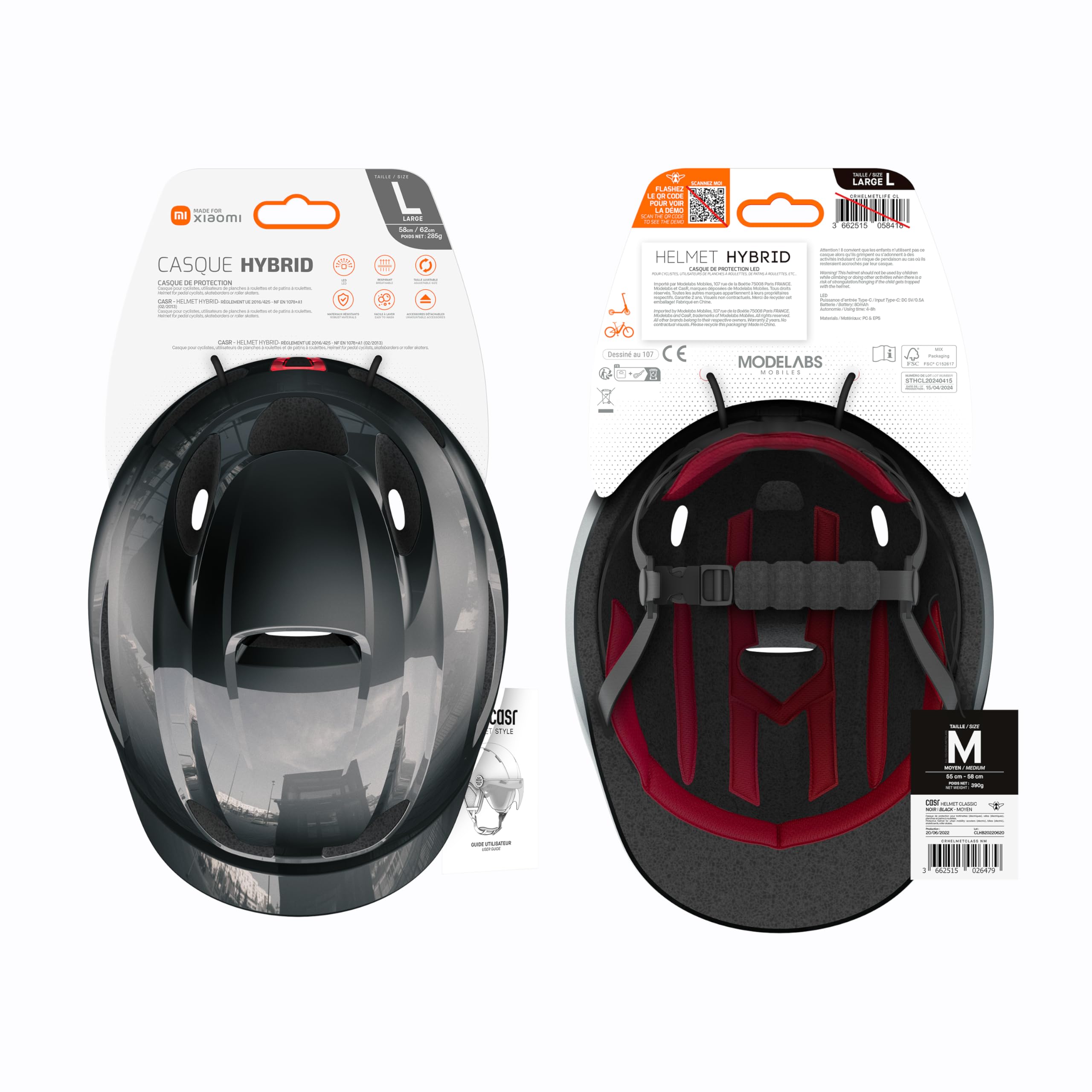 CASR Casques Casque Vélo LED Noir L USB-C EN 1078