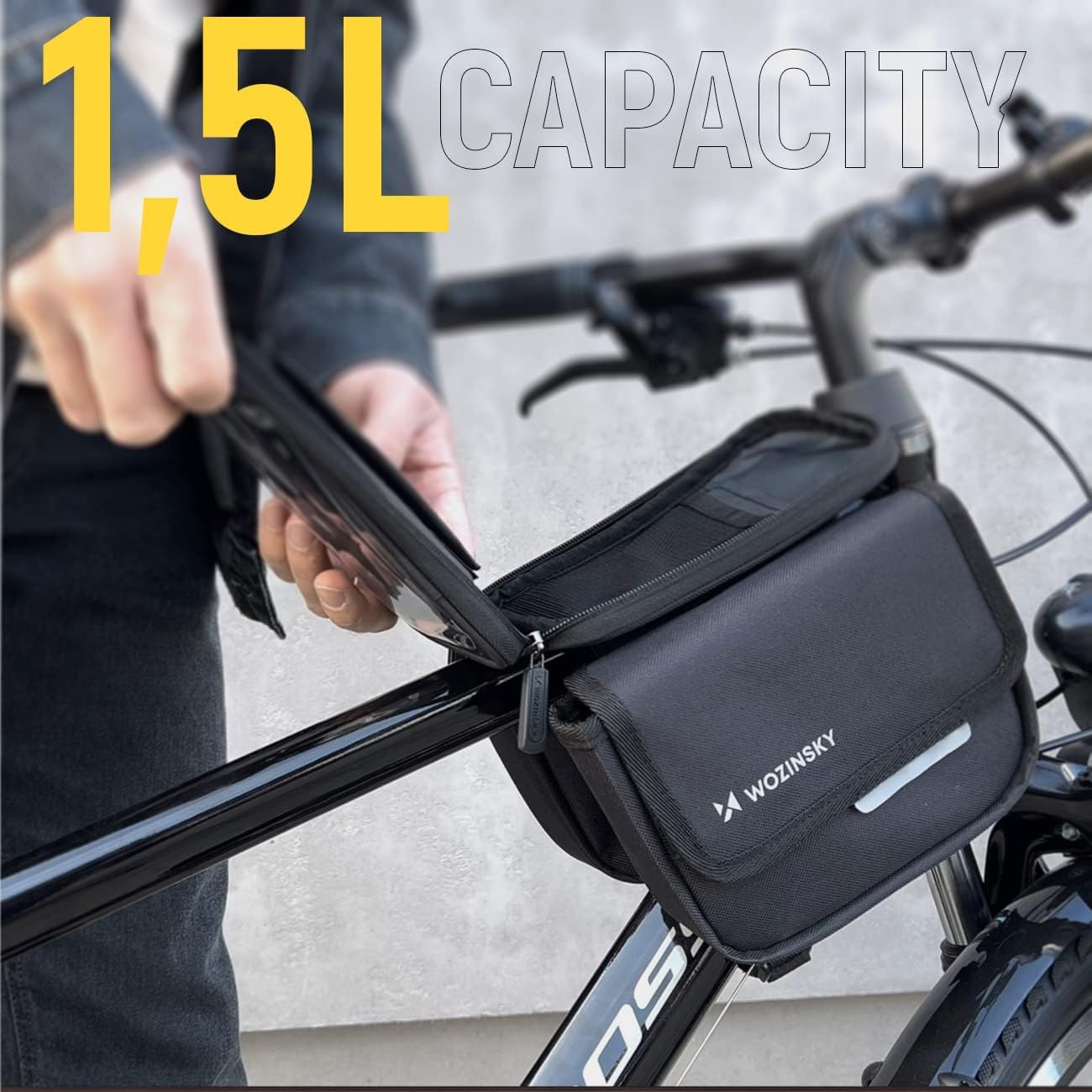 Wozinsky Sacoche de Cadre Vélo Étanche 1,5 L Noir