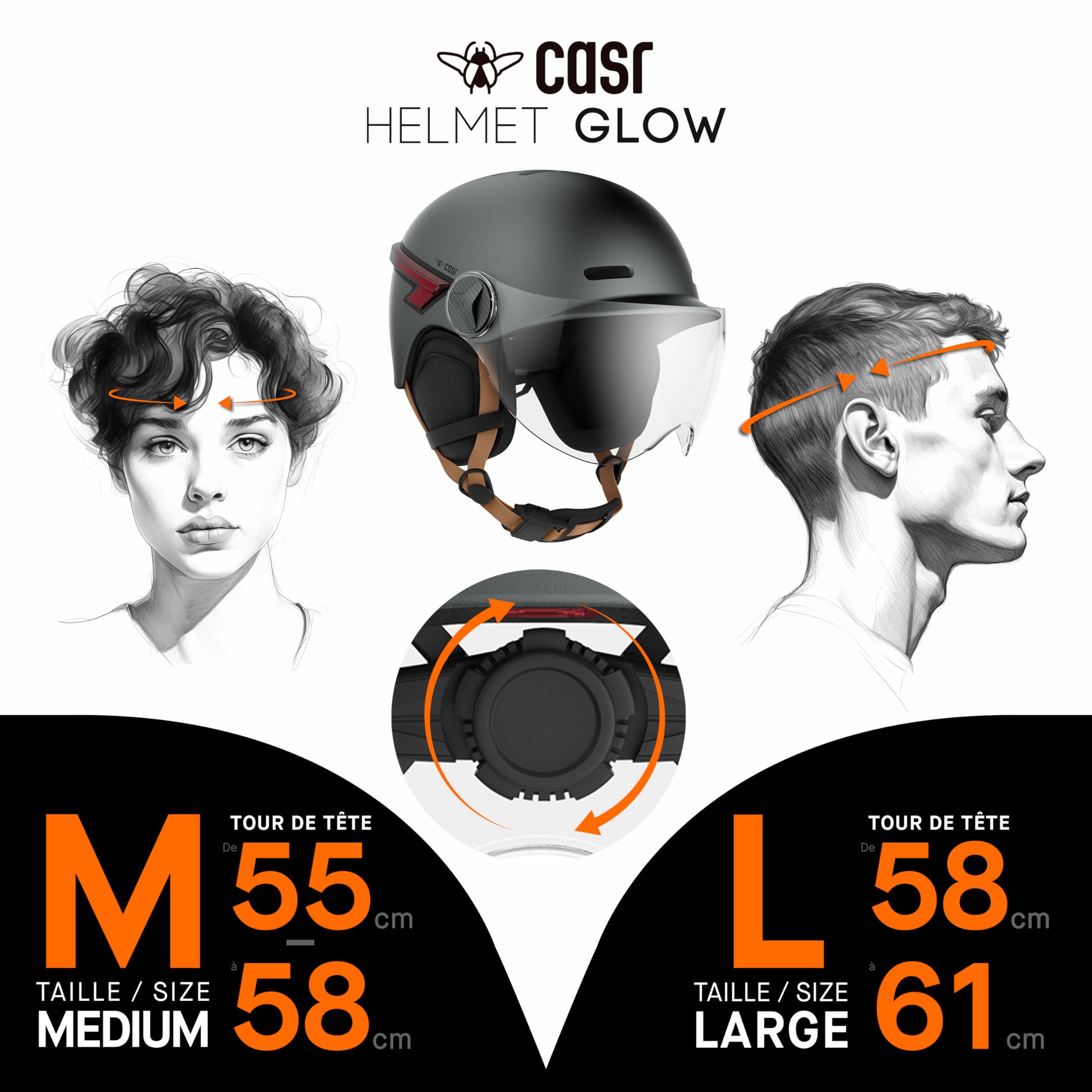 CASR LED Glow Casque Vélo Taille M Crème Visière XL