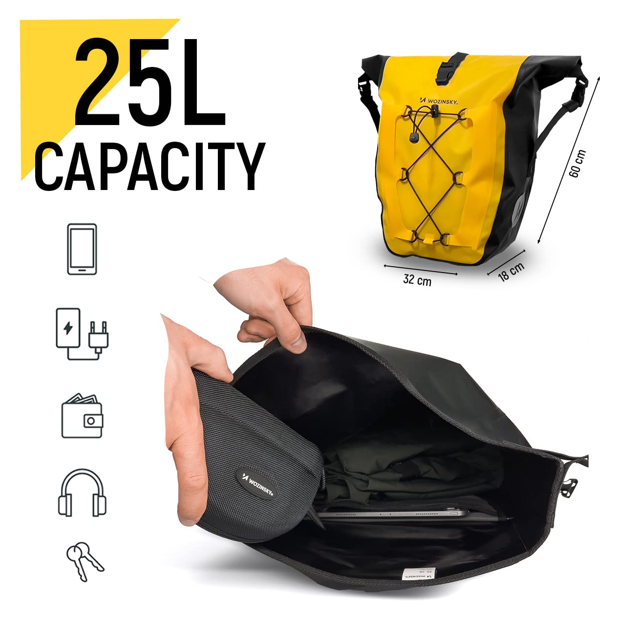 Wozinsky WBB24YE sac étanche porte-bagages 25L jaune
