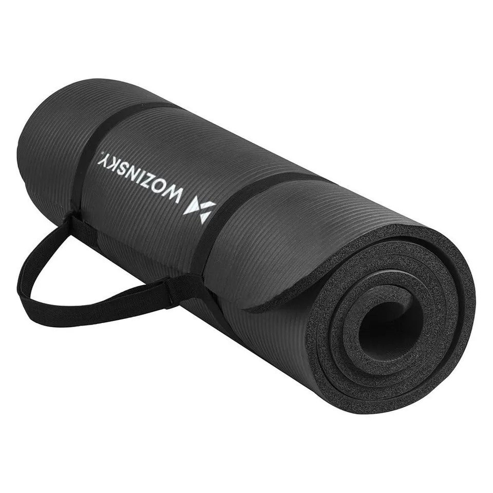 Wozinsky Tapis Fitness 181 cm Tapis de Yoga Noir 1 cm Antidérapant