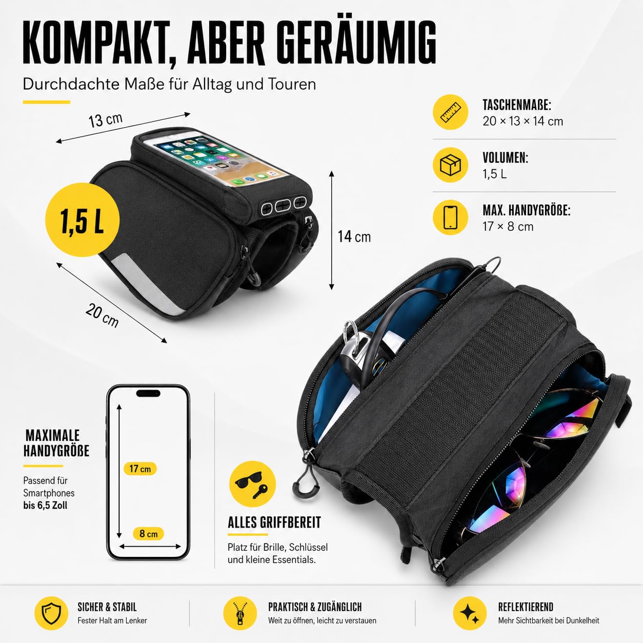 Wozinsky Sacoche Cadre Vélo Téléphone 6,5" 1,5 L