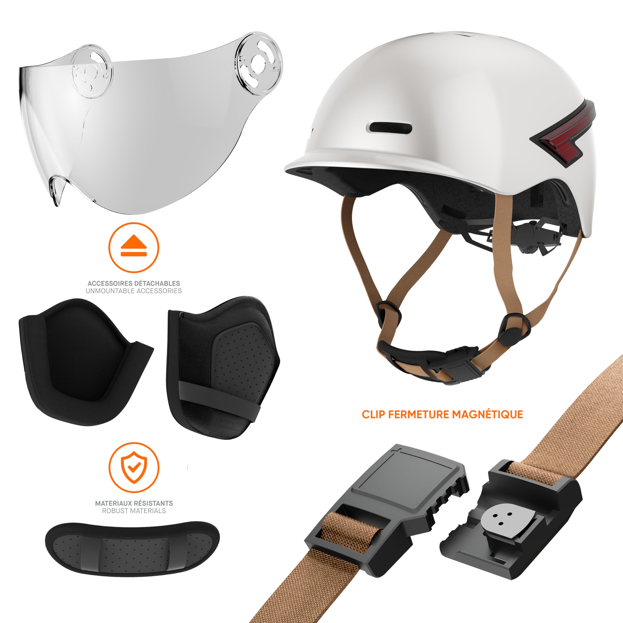 CASR LED Glow Casque Vélo Taille M Crème Visière XL