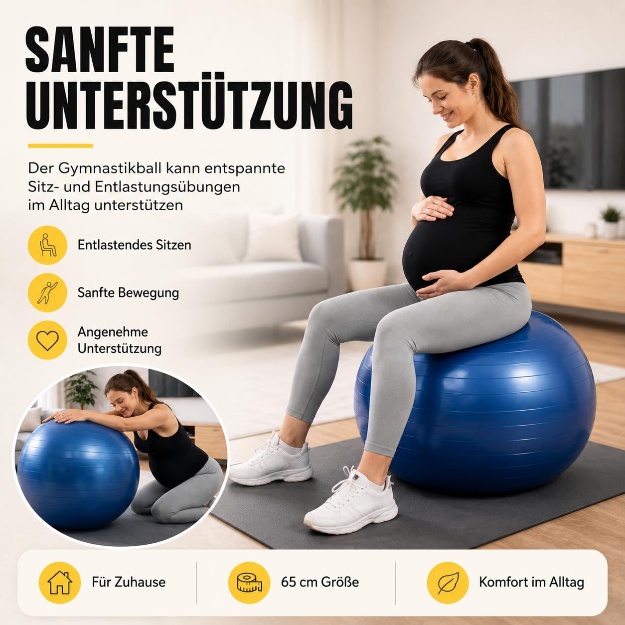 Wozinsky ballon gymnastique 65 cm bleu avec pompe