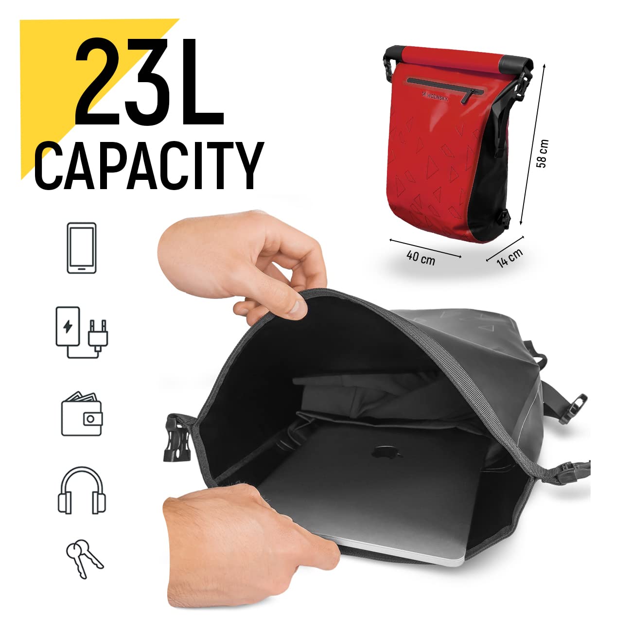 WOZINSKY Sacoches porte-bagages sacoche vélo 23 L Rouge étanche