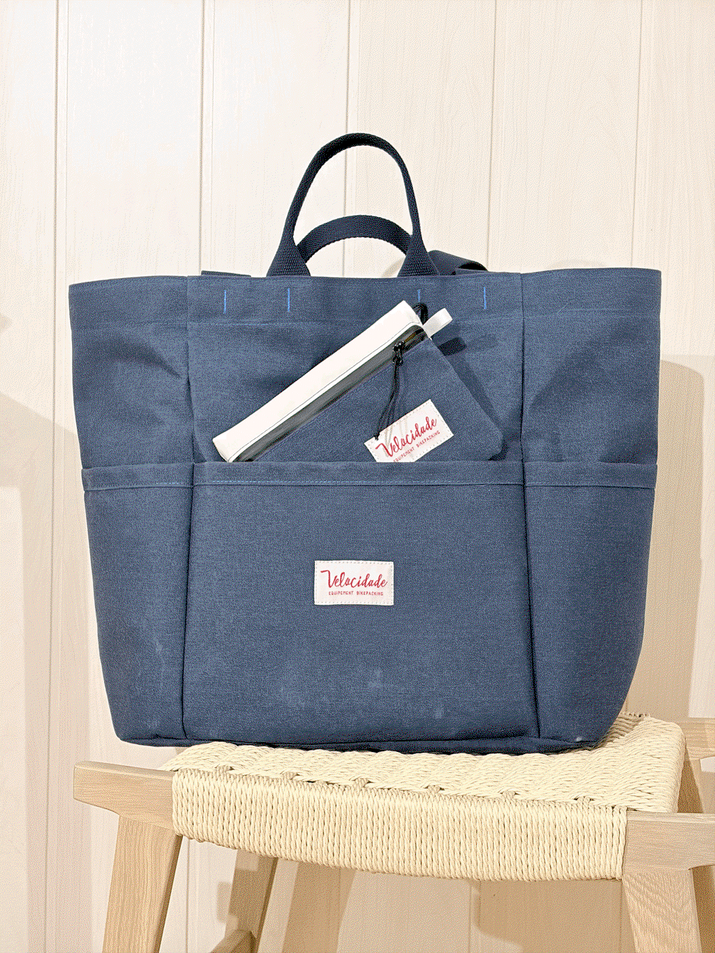Atelier Velocidade Cabas XXL tote bag marine toile France