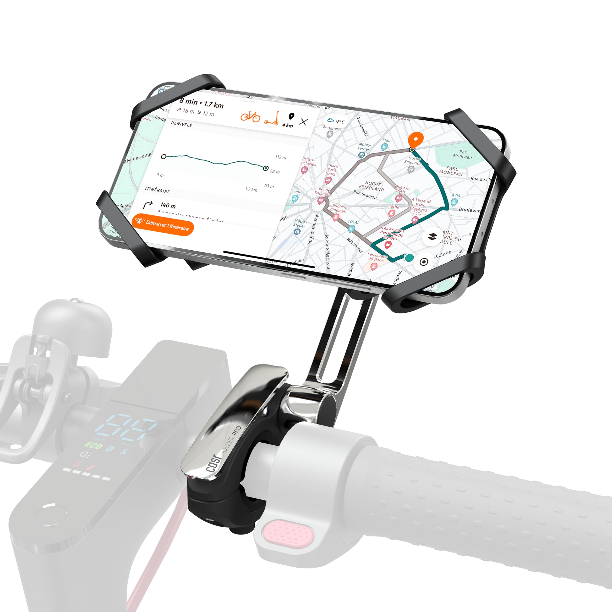 CASR Holder Pro Support Téléphone Guidon 360° Noir 7 Pouces