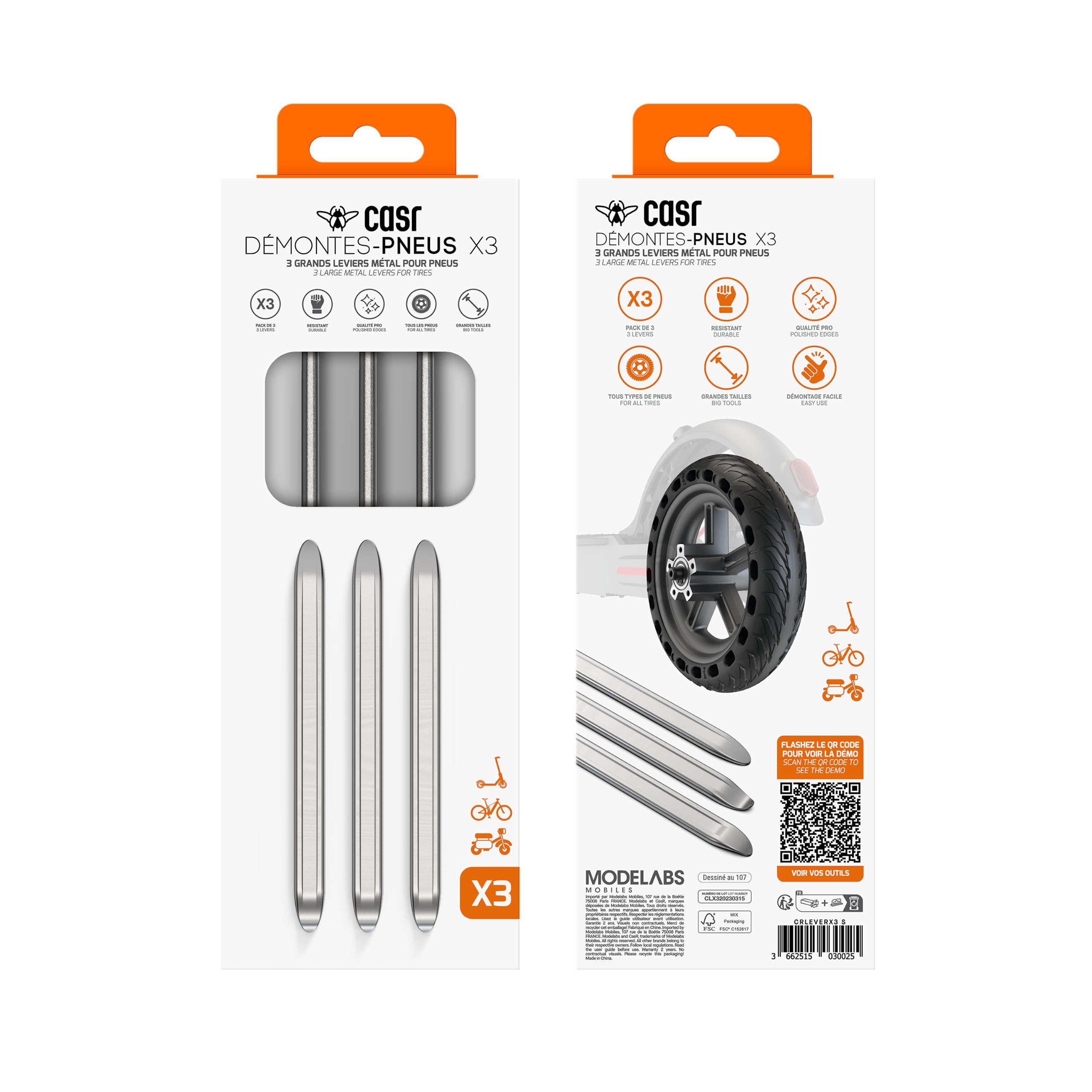 CASR Démonte-Pneu Métal Gris Lot de 3 Levier XL