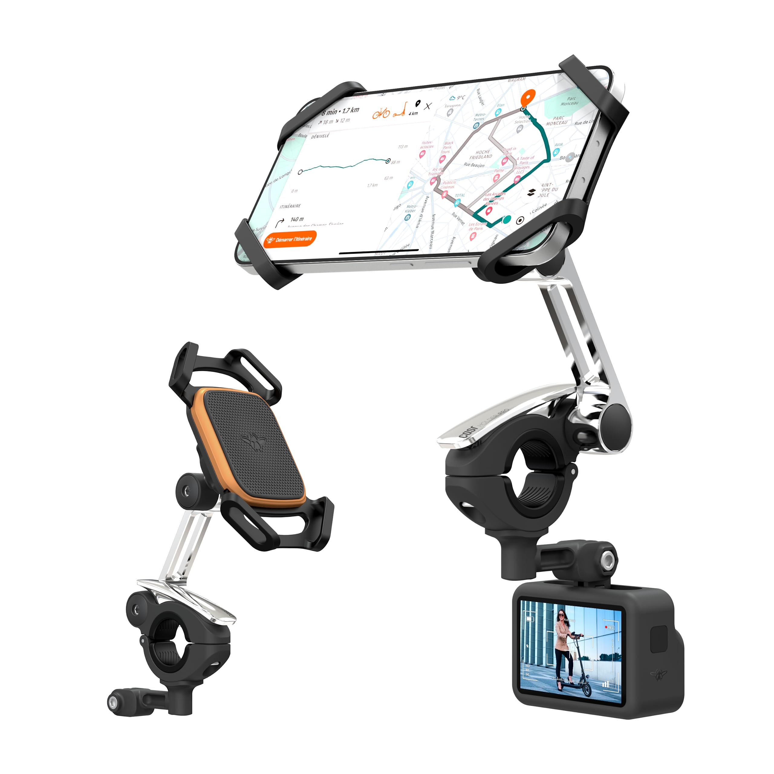 CASR Holder Pro Support Téléphone Guidon 360° Noir 7 Pouces