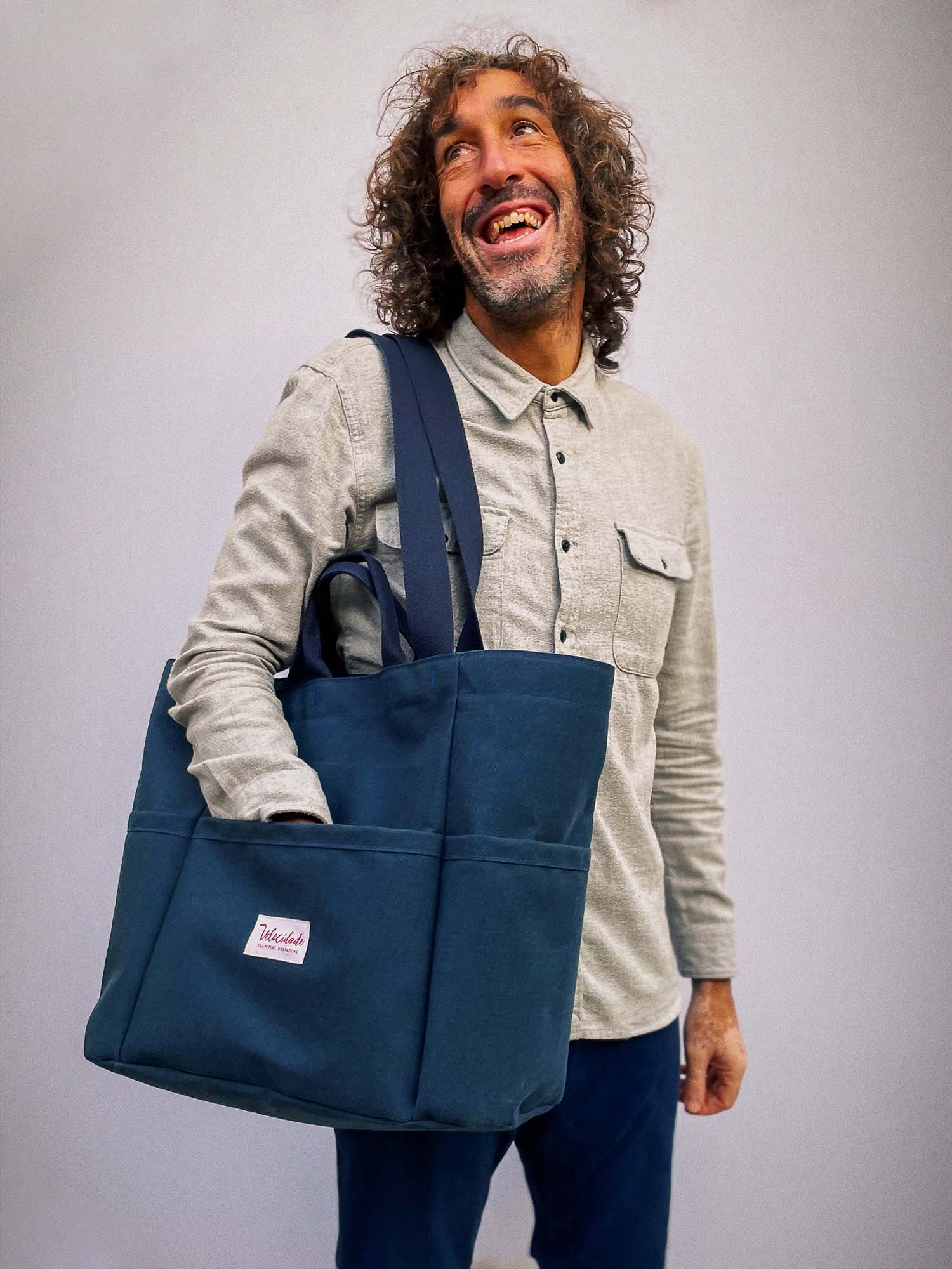 Atelier Velocidade Cabas XXL tote bag marine toile France