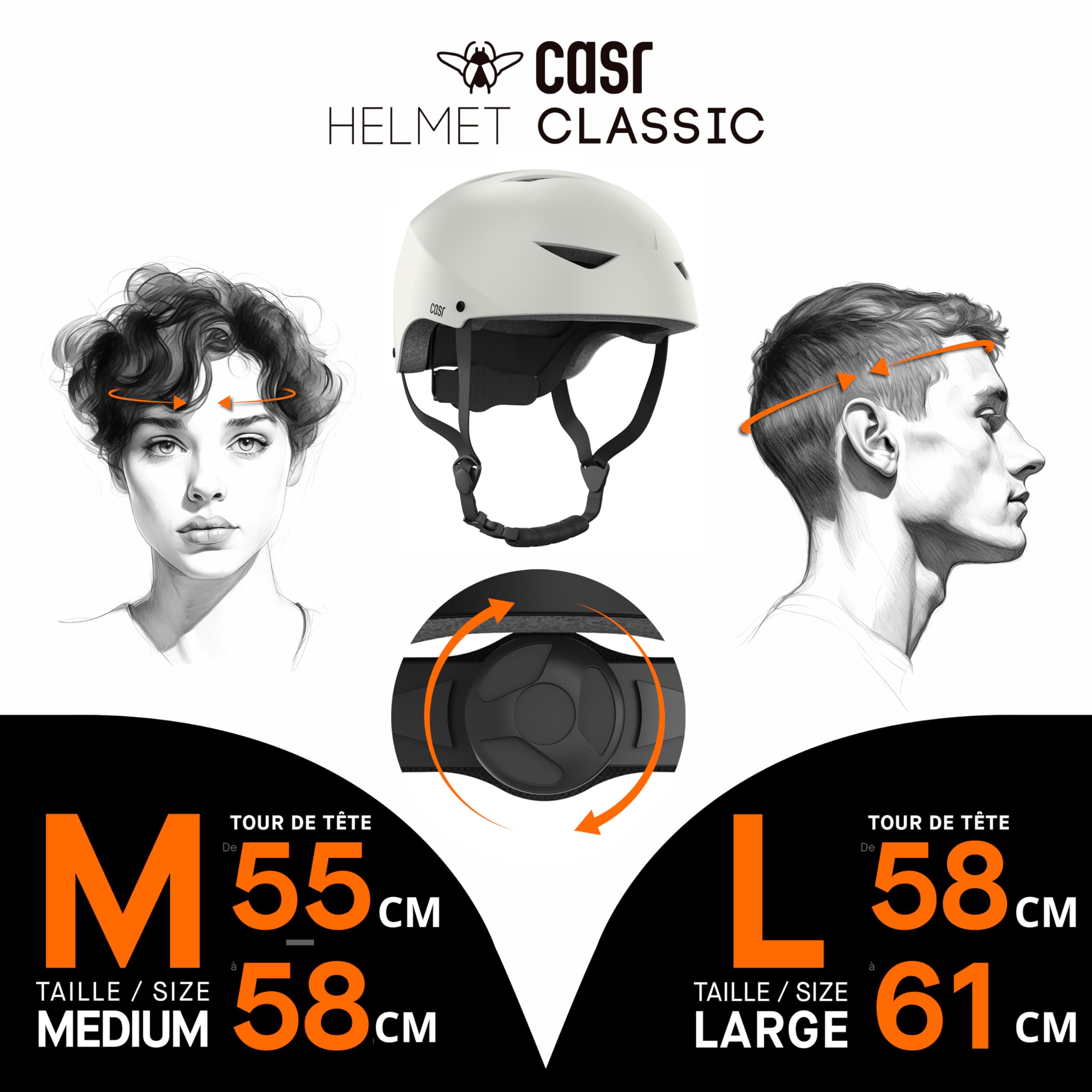 CASR Classic Casque Vélo Bol Noir Urbain Réglable Certifié EPI