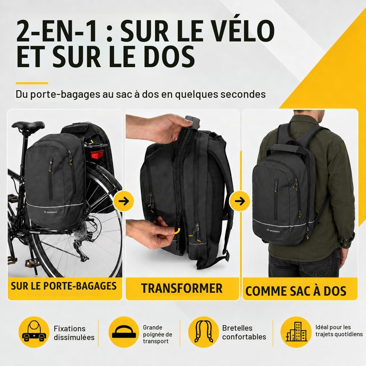 Wozinsky Sacoche Porte-Bagages 2 en 1 Étanche 30 L Noire