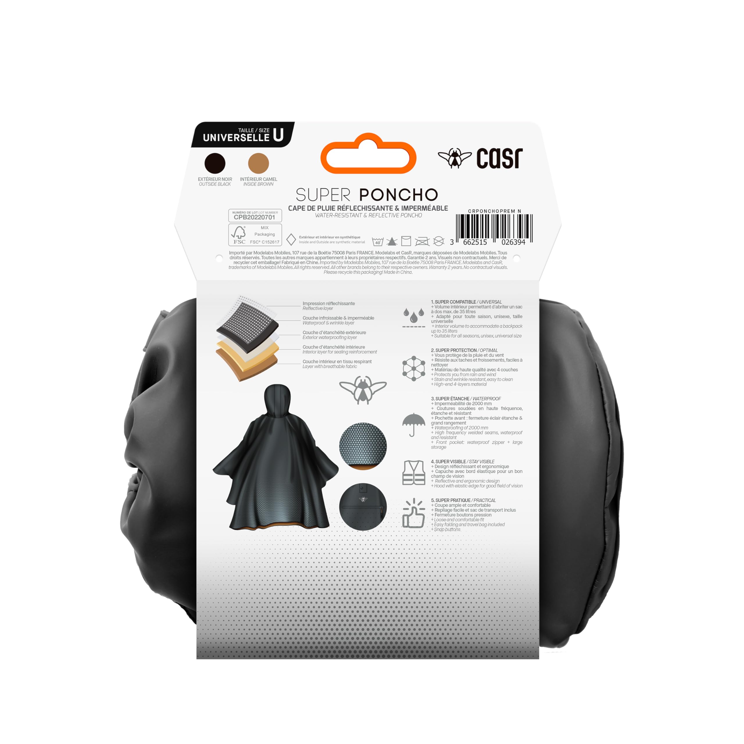 CASR Équipements Super Poncho pluie vélo cape imperméable