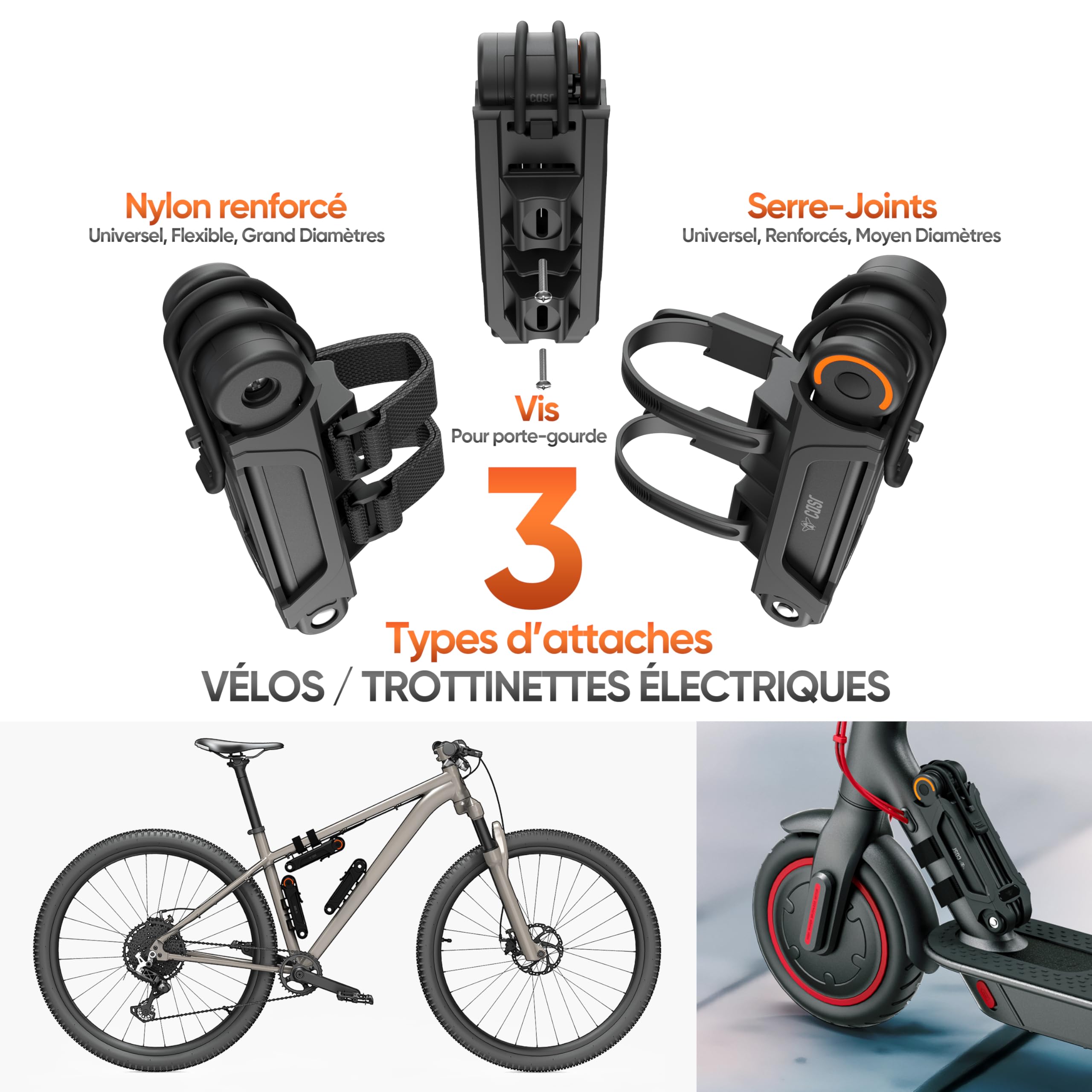 CASR Antivol Vélo Pliable cadenas 80 cm acier trempé