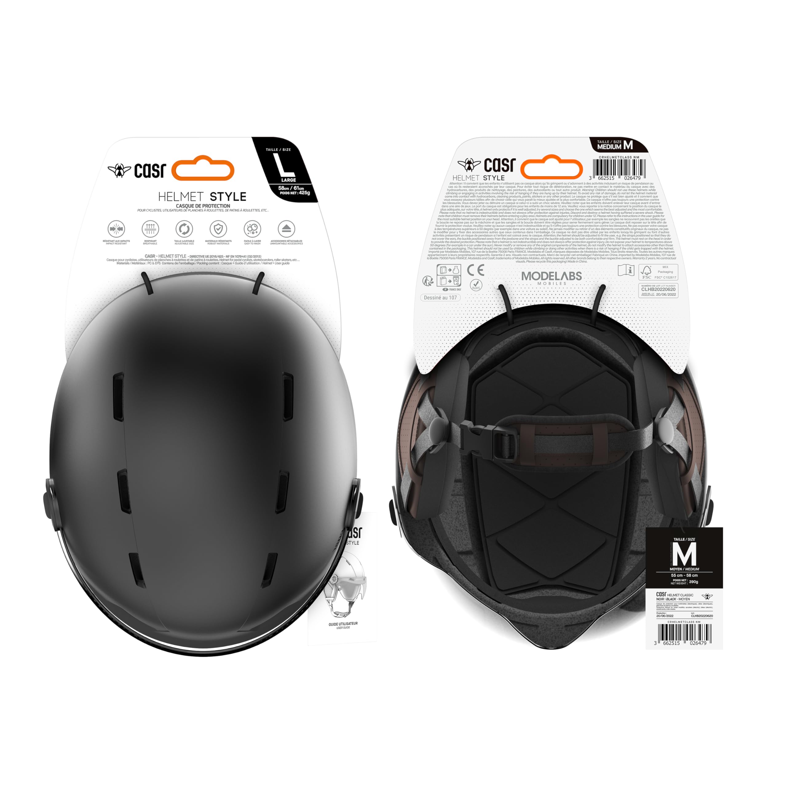 CASR Style Casque Vélo Urbain Noir Visière M 55-58 cm