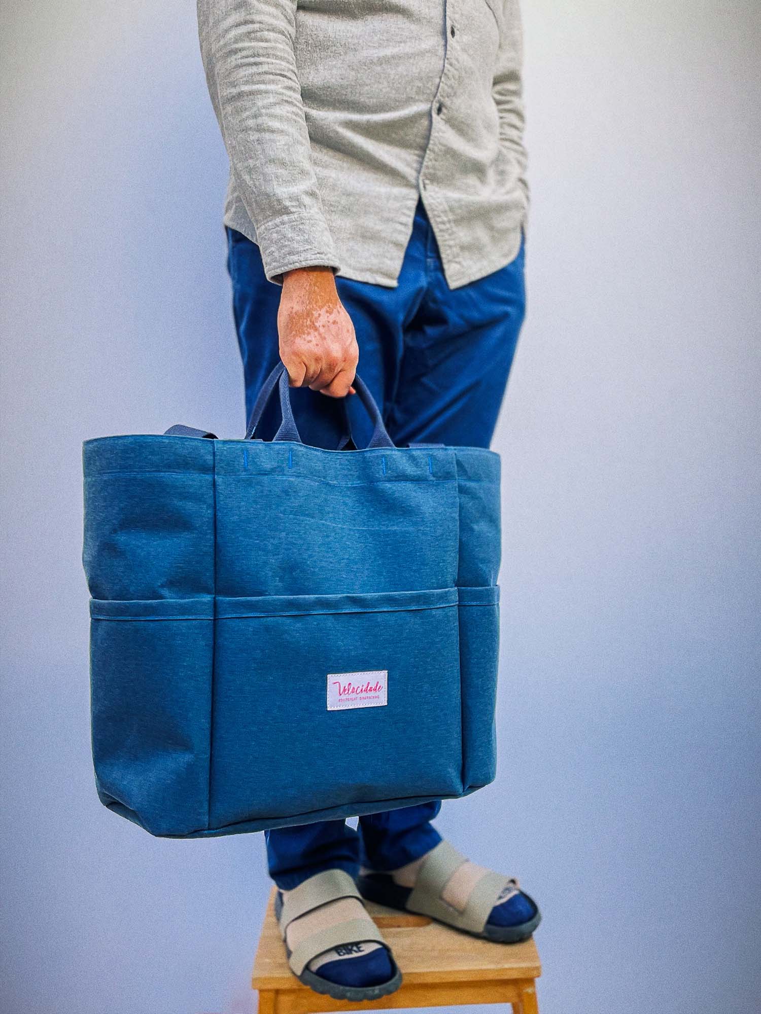 Atelier Velocidade Cabas XXL tote bag marine toile France