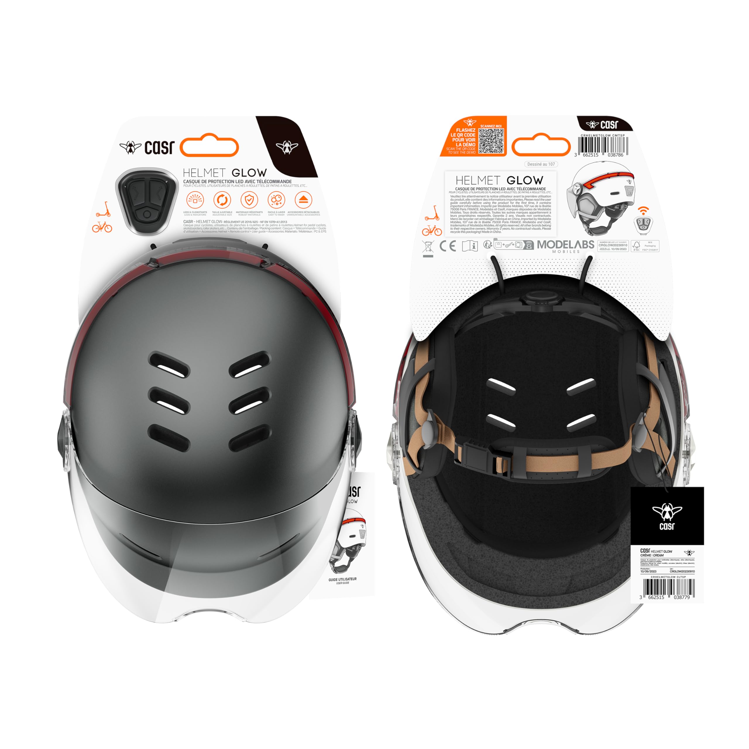 CASR Glow Casque Vélo LED Gris Taille M 55-58 cm