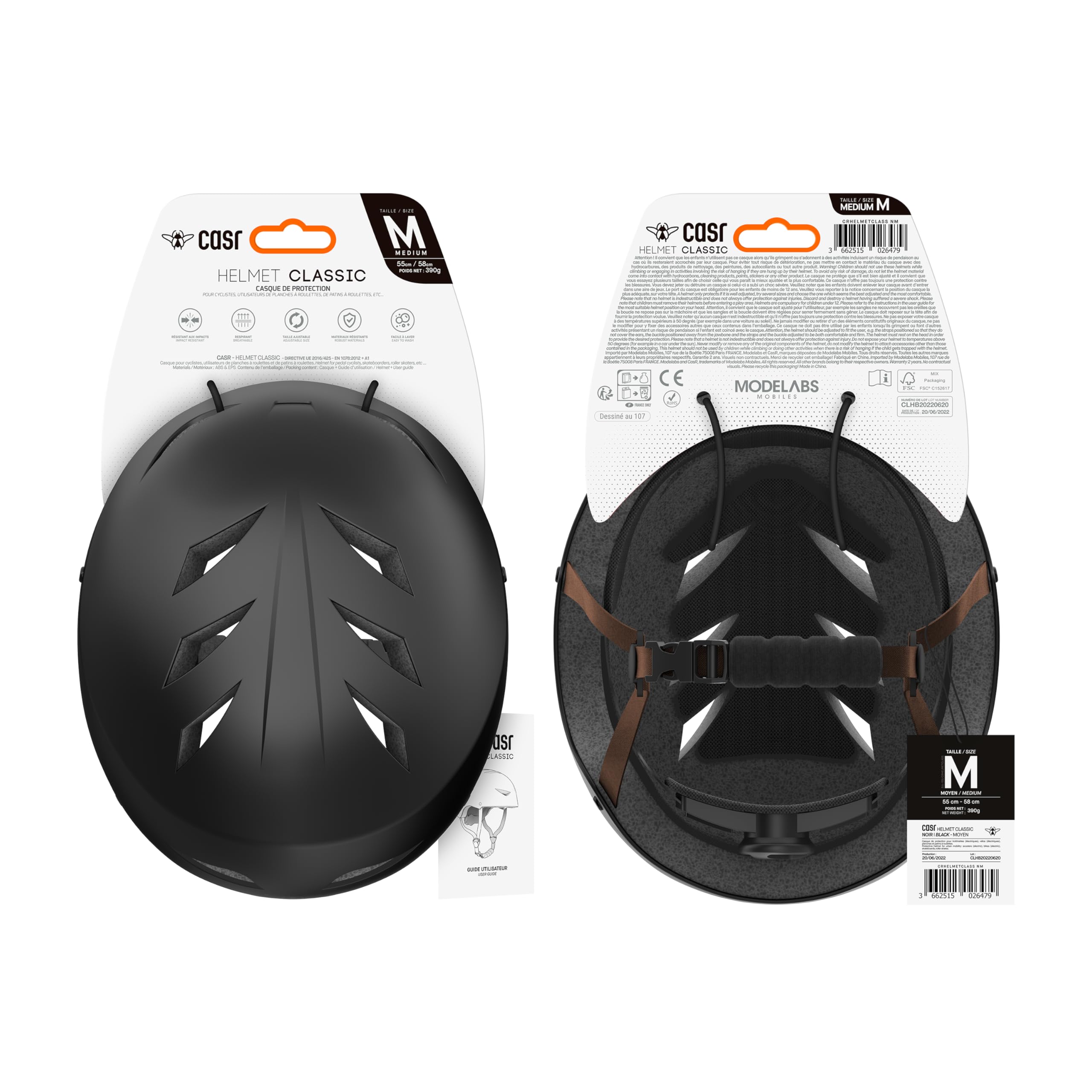CASR Classic Casque Vélo Bol Noir Urbain Réglable Certifié EPI