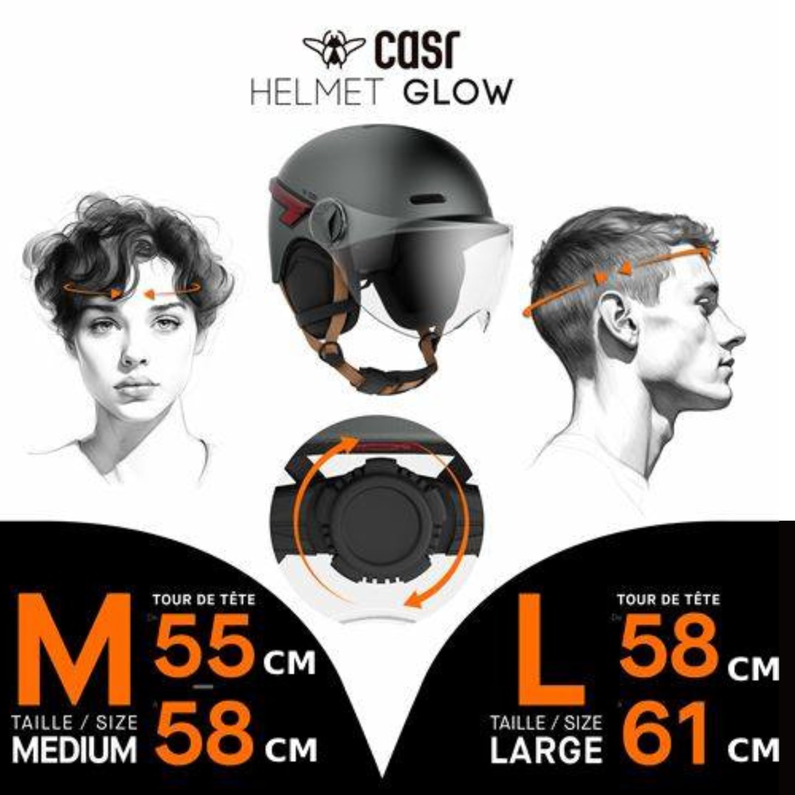 CASR Glow Casque Vélo LED Gris Taille M 55-58 cm