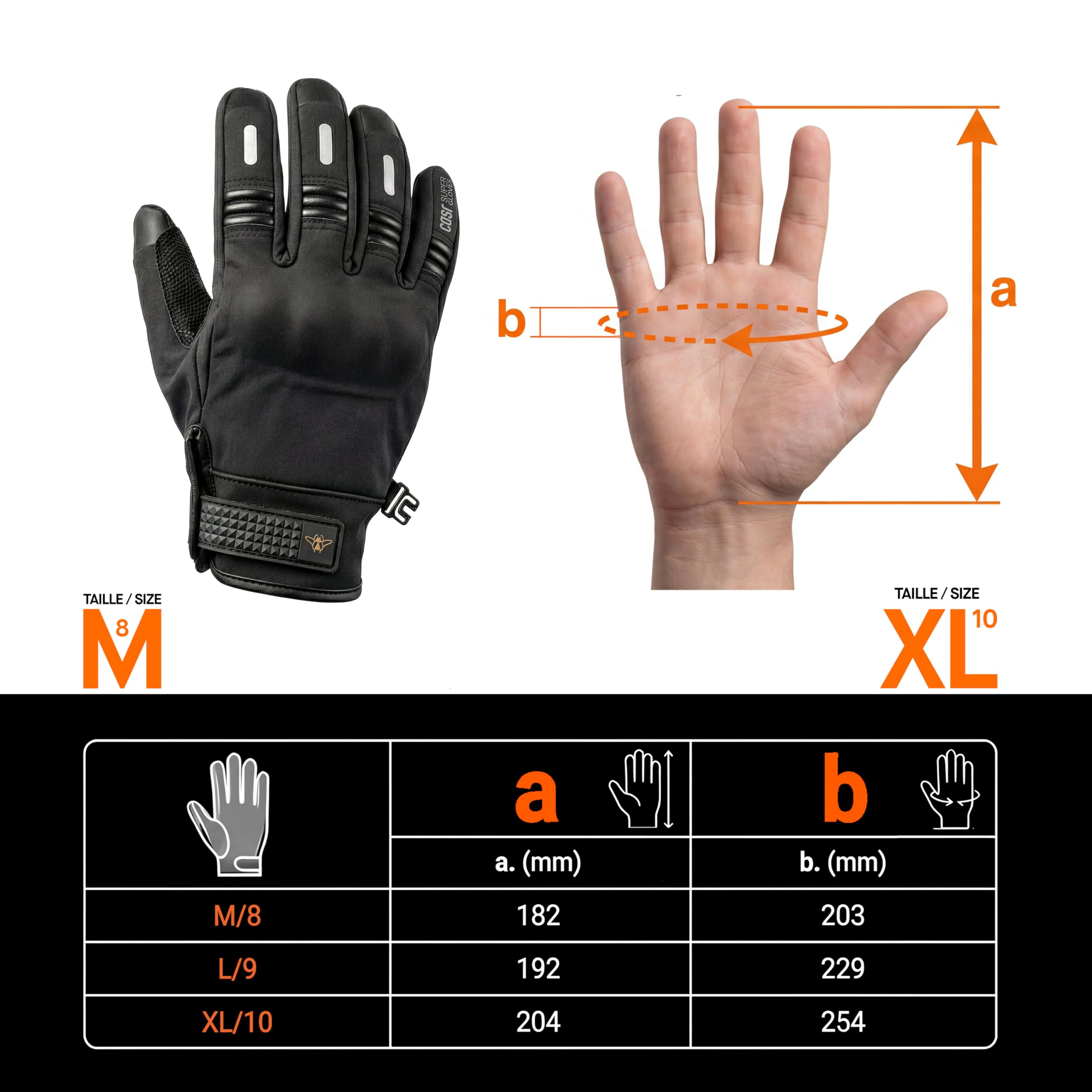 CASR Super Gloves Gant Moto Homologué Noir Taille M