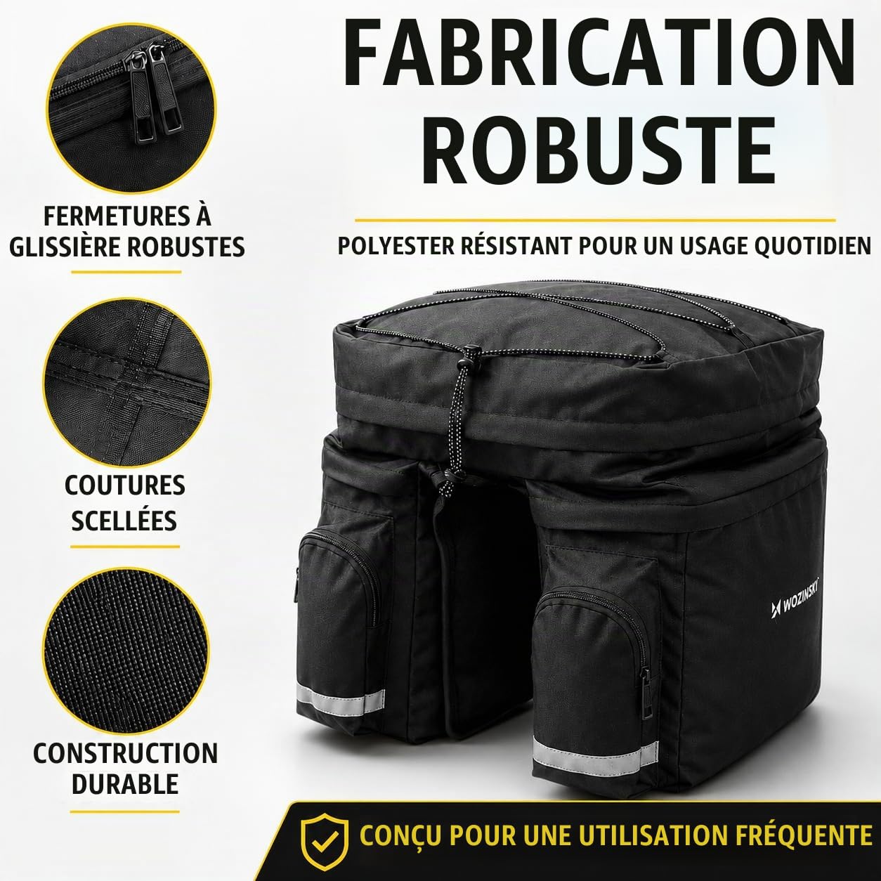 Wozinsky sacoche vélo porte-bagages 60L noir étanche