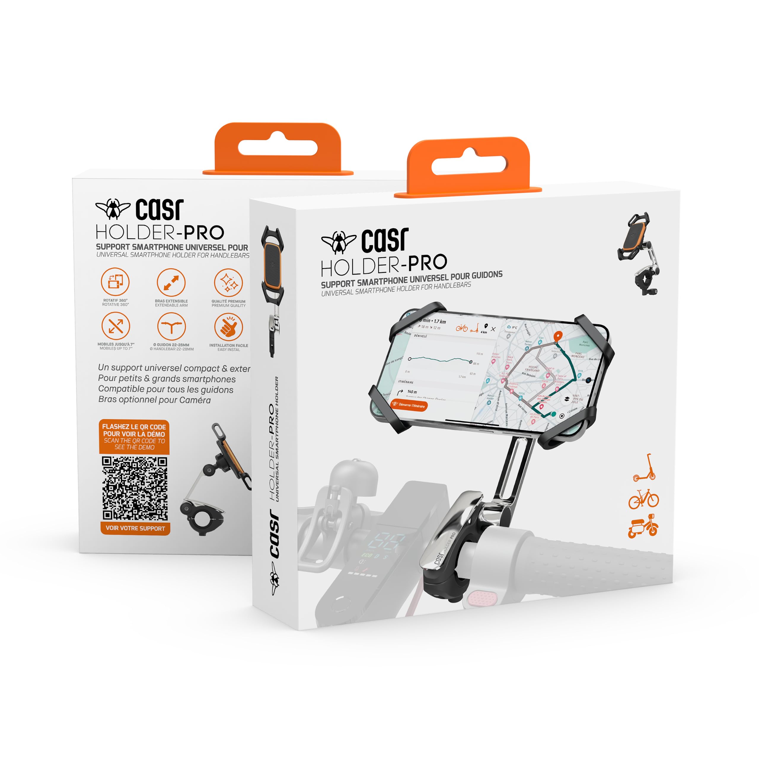 CASR Holder Pro Support Téléphone Guidon 360° Noir 7 Pouces
