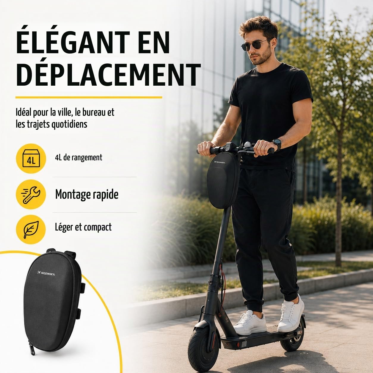 Wozinsky Sac Guidon Trottinette Étanche 6L Noir