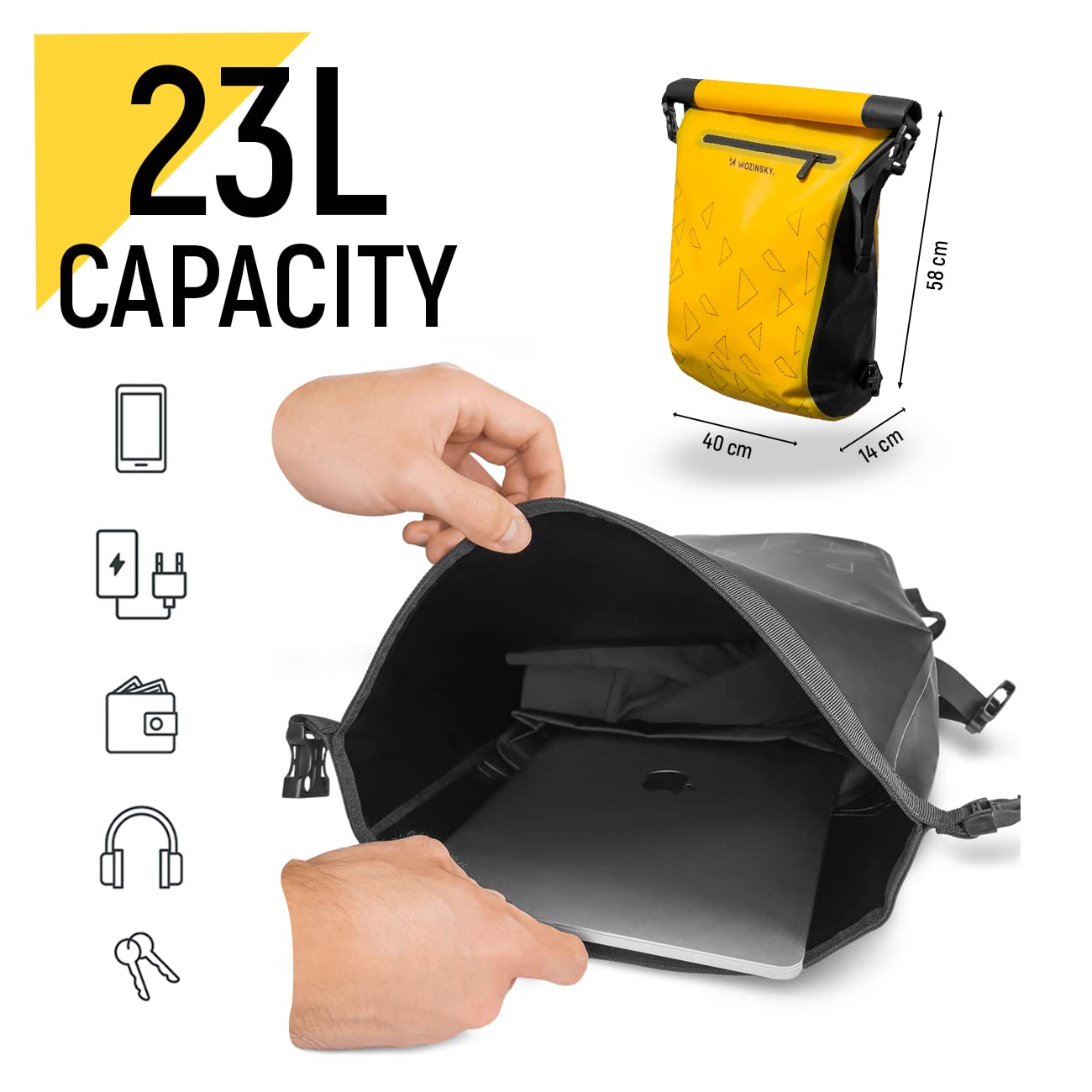 Wozinsky Sacoche Porte-Bagages Vélo Étanche 23L Noire