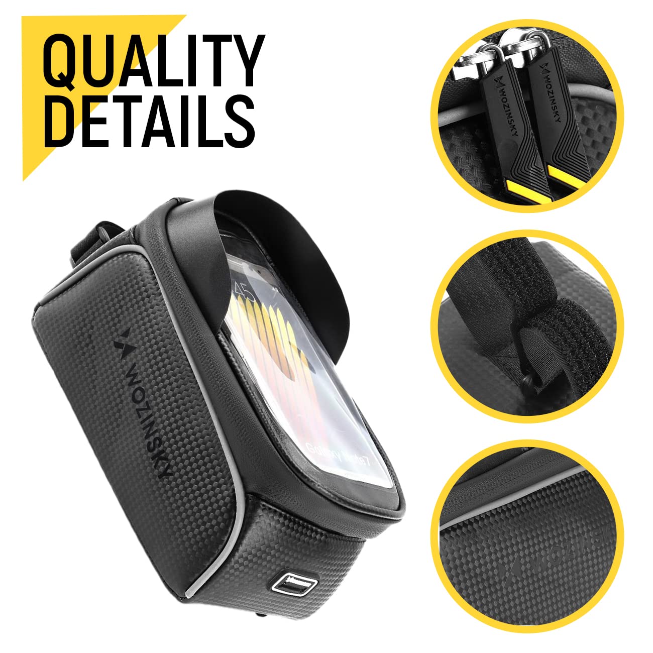 Wozinsky Sacoches de cadre sacoche vélo 2 L noir smartphone